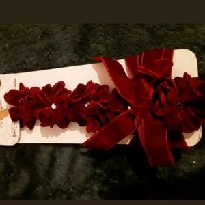 Red velvet floral headband